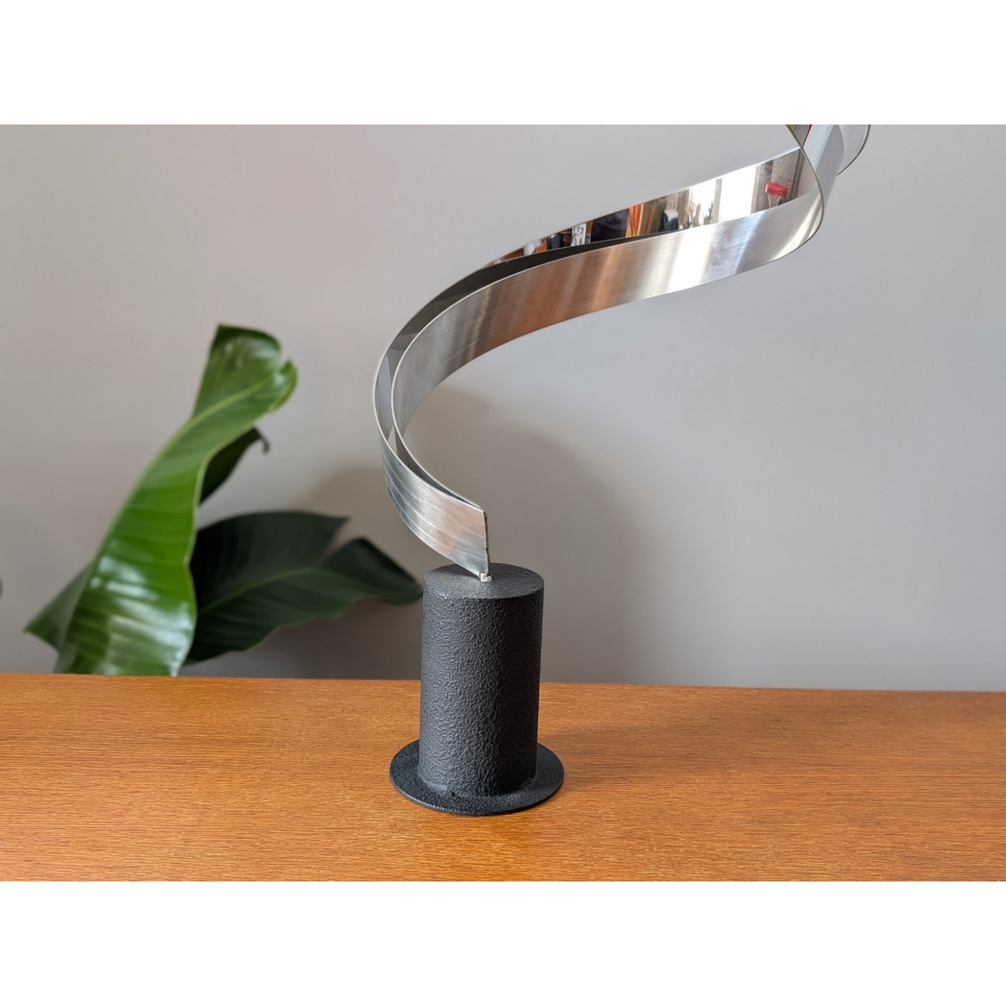 Vintage Curtis Jere Ribbon Swirl Sculpture with Heavy Base – Signed, 31" Tall