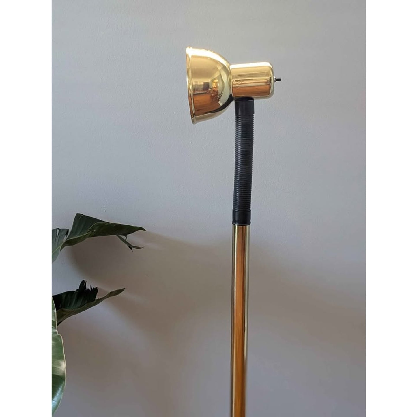 Vintage mid century modern gooseneck floor lamp, gold & black