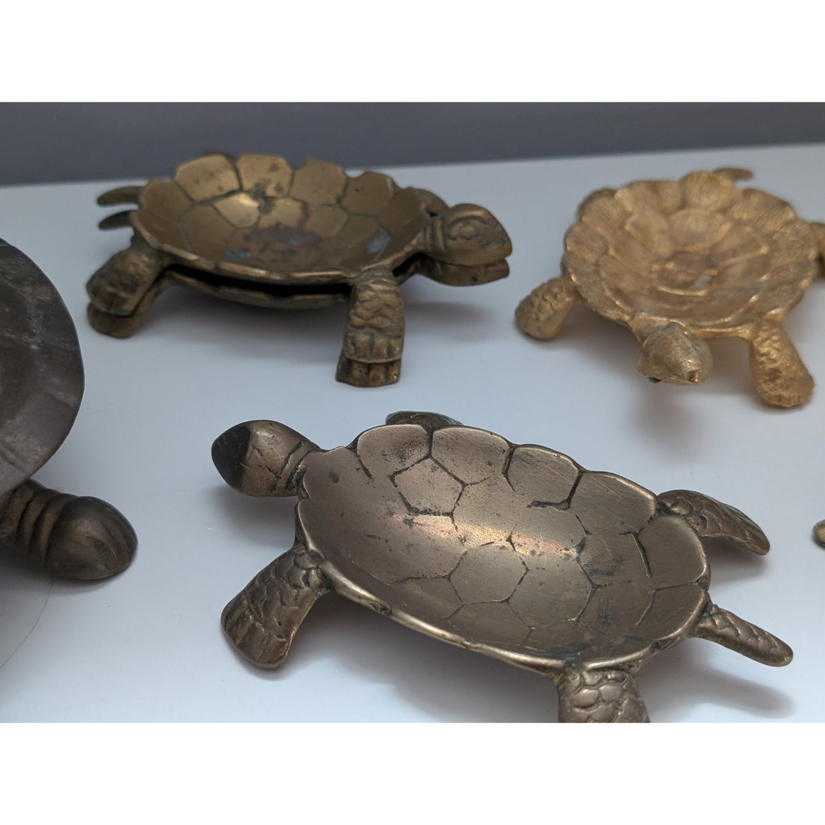 Collection of Vintage Brass Turtle Trinket Trays, Paperweight & Mail Clip — additional view 2