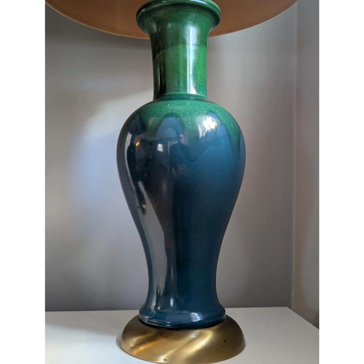 Pair of MCM Blue & Green Drip Glaze Ceramic Lamps 38" Mid Century Modern — additional view 6
