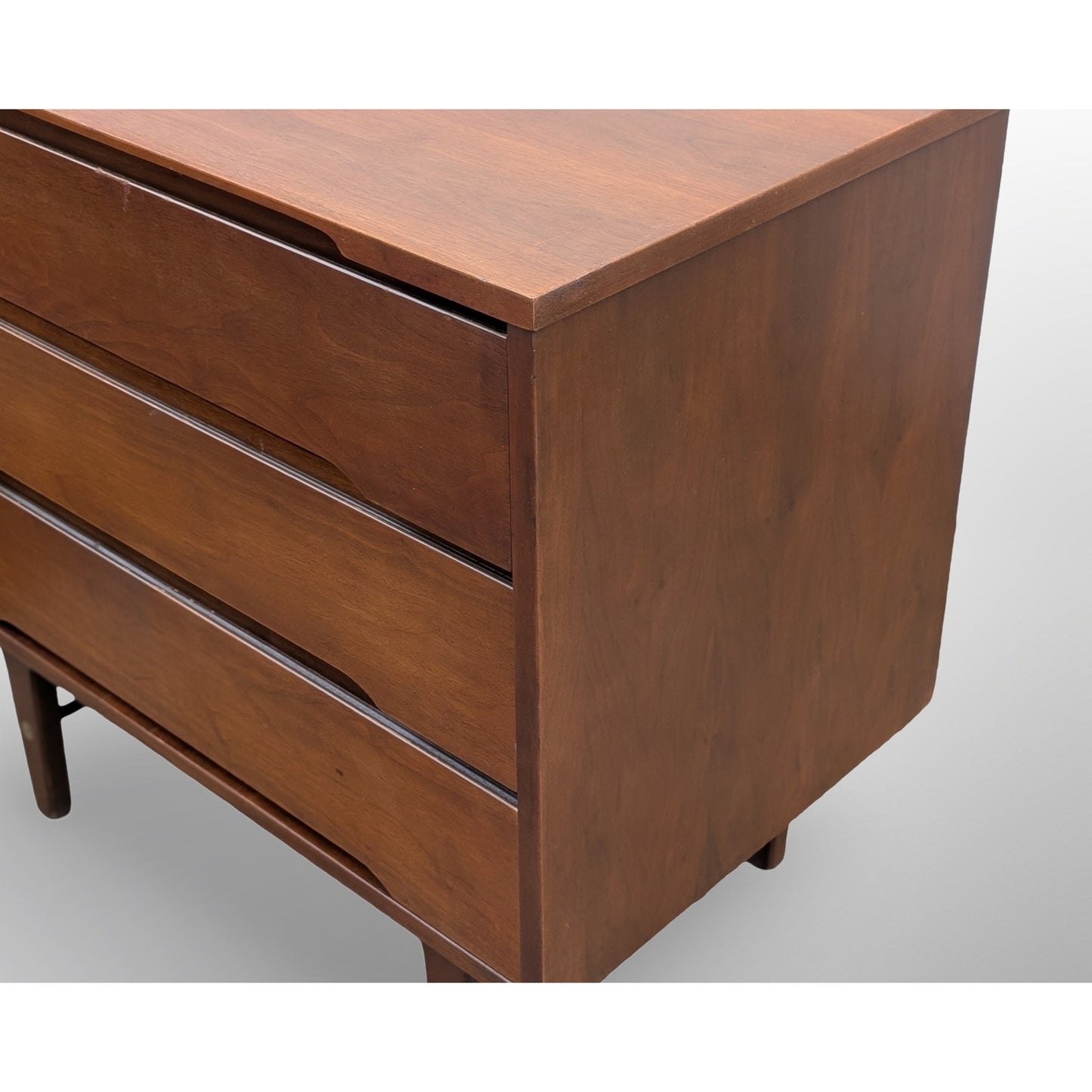 Stanley Mid Century Modern Walnut 3 Drawer Chest Restored Top MCM Dresser