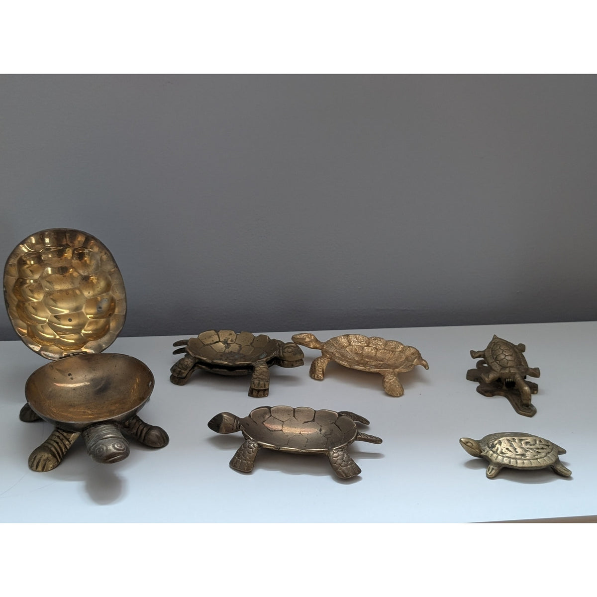 Collection of Vintage Brass Turtle Trinket Trays, Paperweight & Mail Clip — additional view 4