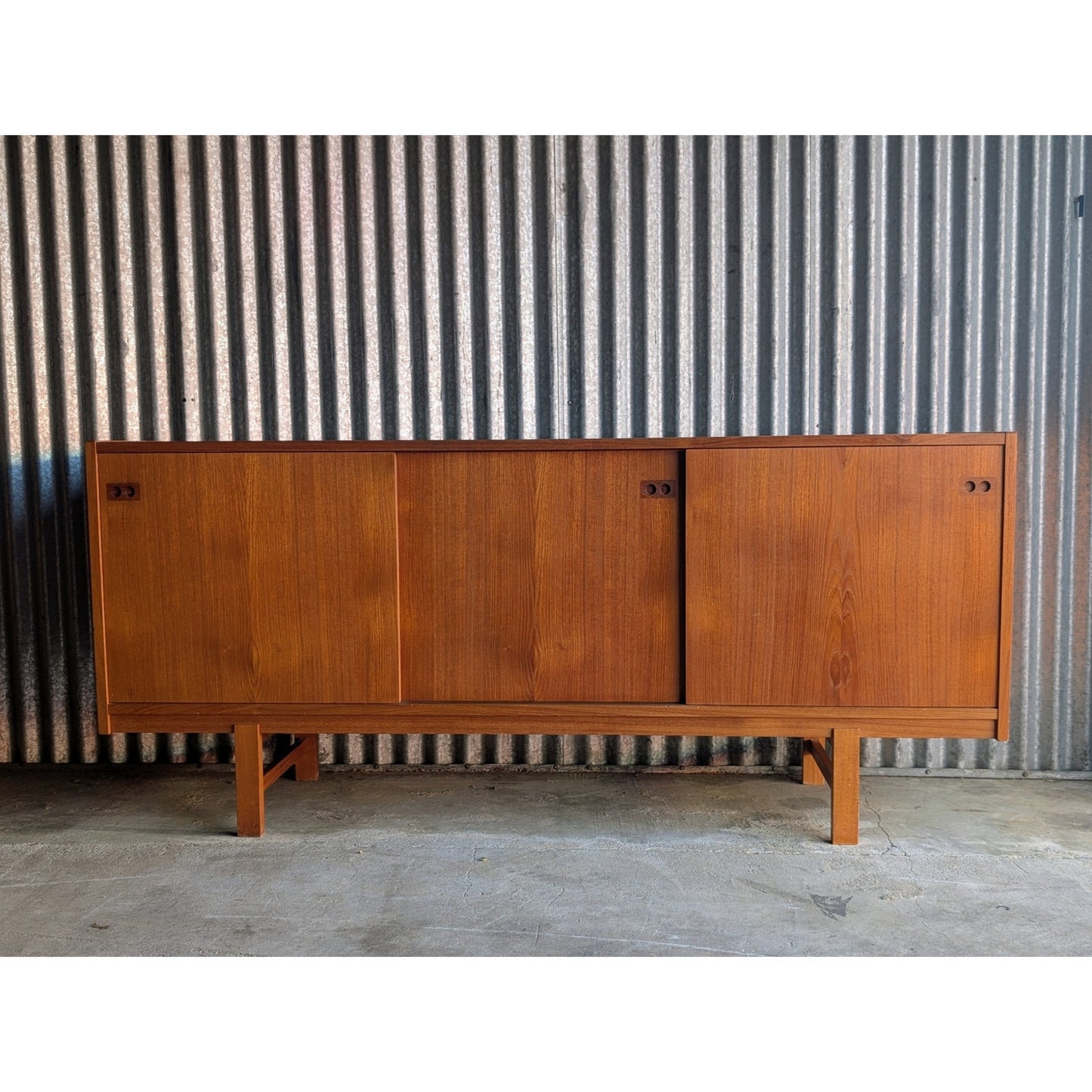 Danish Teak Mid Century Modern Credenza – Sideboard with Sliding Doors