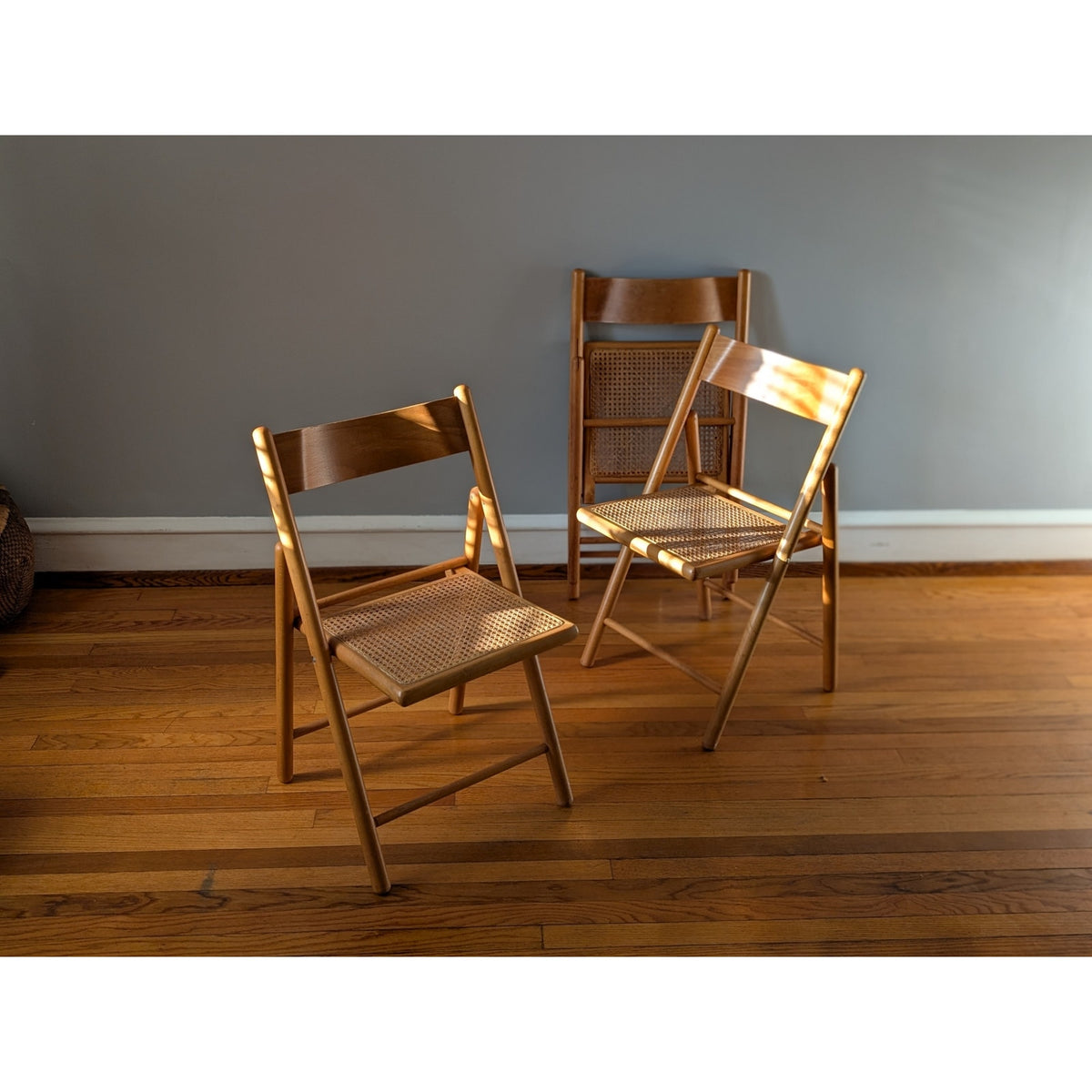 Set of 3 Vintage Mid-Century Modern Folding Chairs with Cane Seats — additional view 3