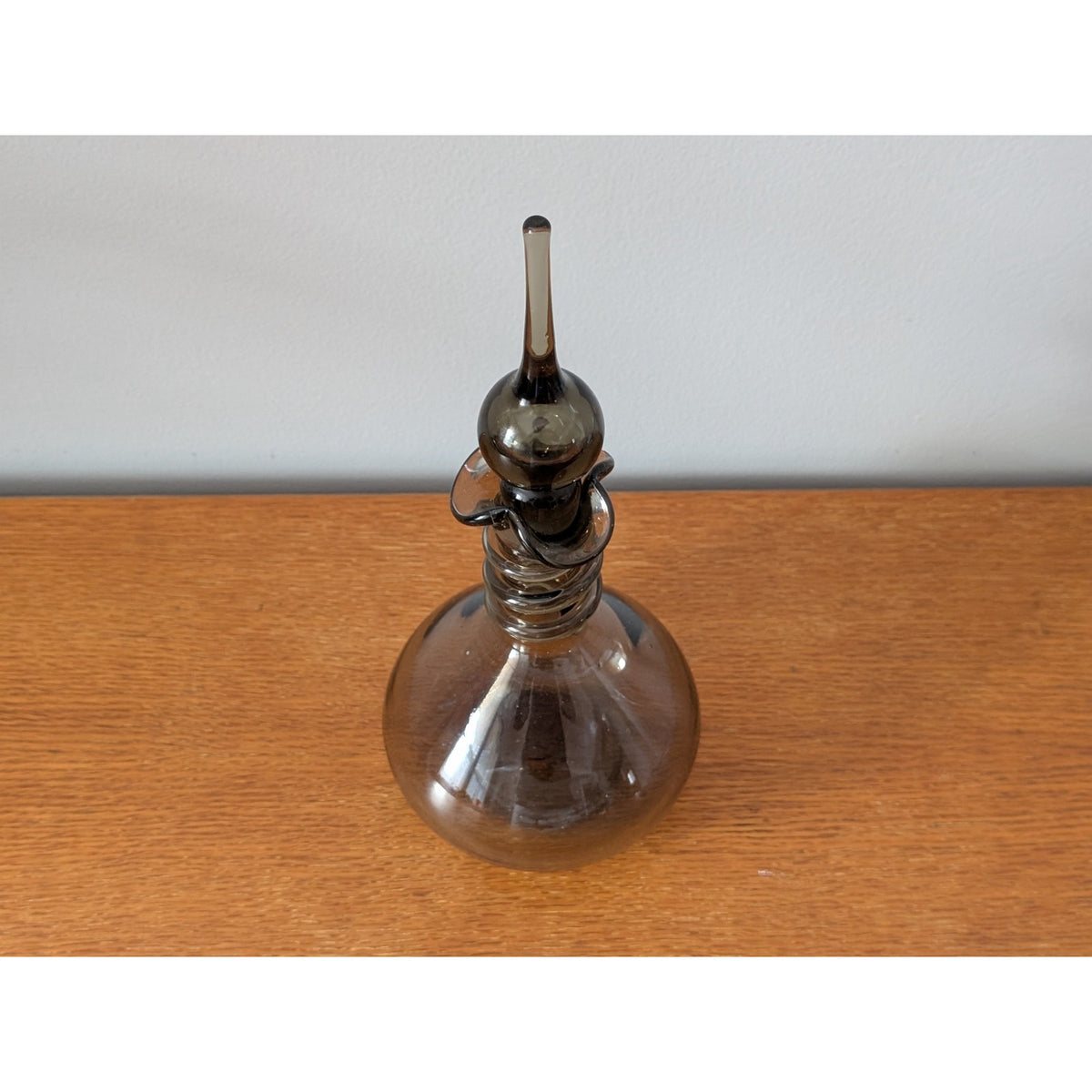 Rare Vintage Smoked Glass Genie Bottle Decanter – Swirl Neck Design — additional view 7