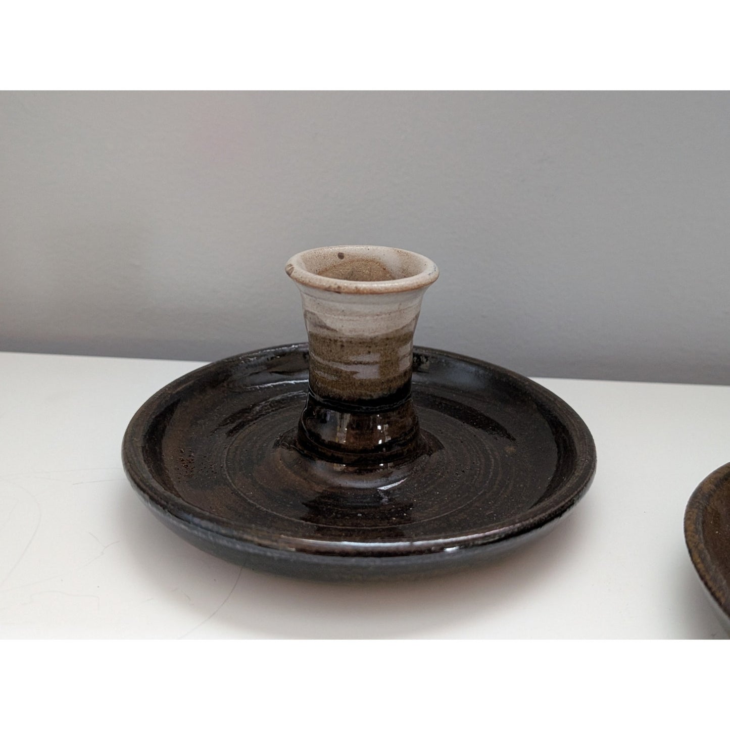 Pair of Vintage Pottery Candle Holders in Earth Tones