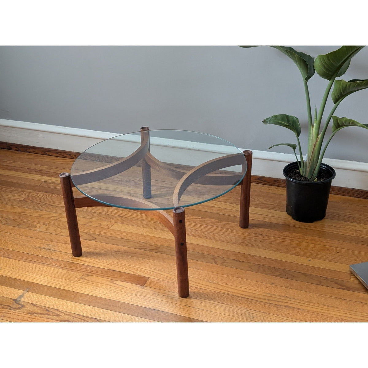 Danish Teak Coffee Table with Glass Top – Mid-Century Modern 30” Round — additional view 6