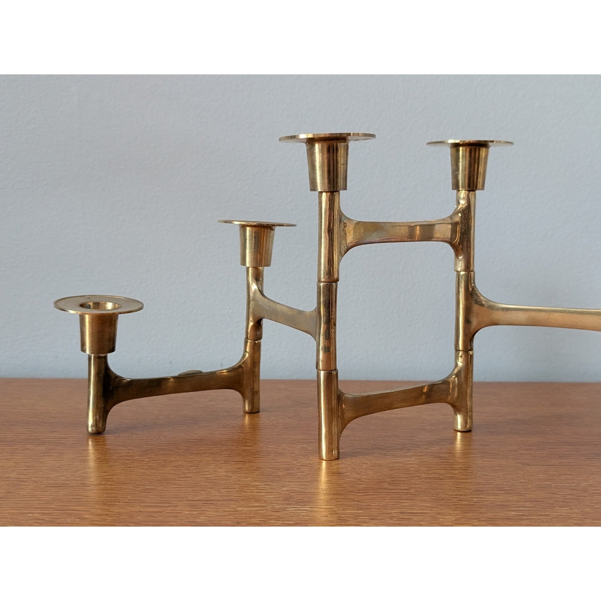 Vintage Mid-Century Modern Brass Candle Holder – Folding Articulated Design — additional view 6