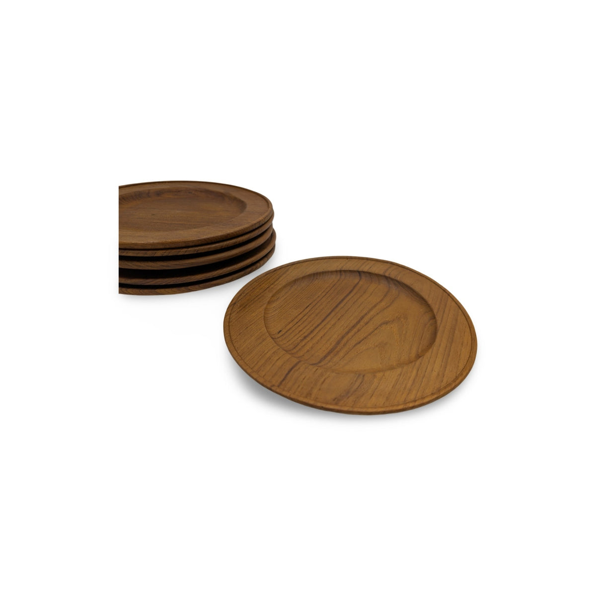 Set of 6 Vintage Mid-Century Modern Teak Plates - 9.75" Diameter