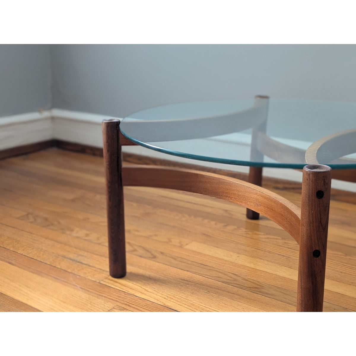 Danish Teak Coffee Table with Glass Top – Mid-Century Modern 30” Round — additional view 3