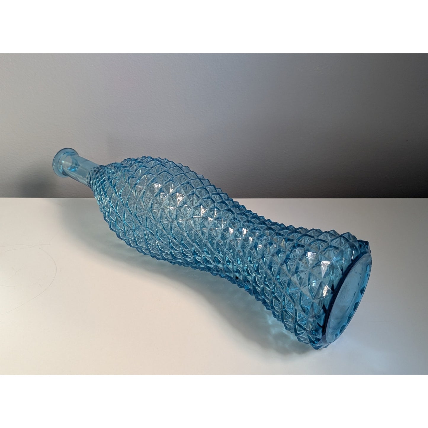 Vintage Mid Century Modern Empoli Rossini Blue Diamond Point Genie Bottle, 1960s