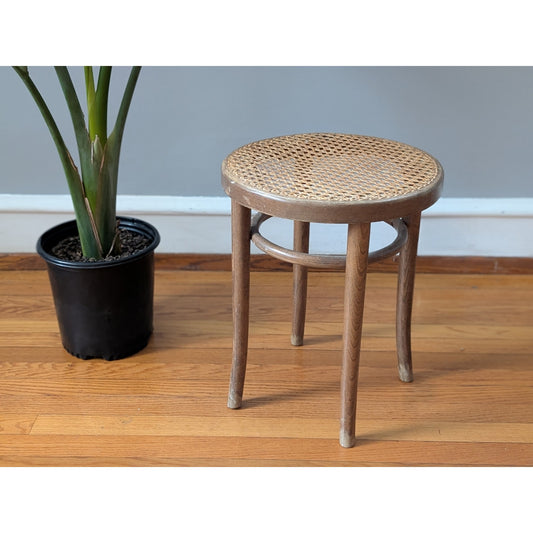 Vintage Bauhaus Mid-Century Modern Bentwood and Cane Stool