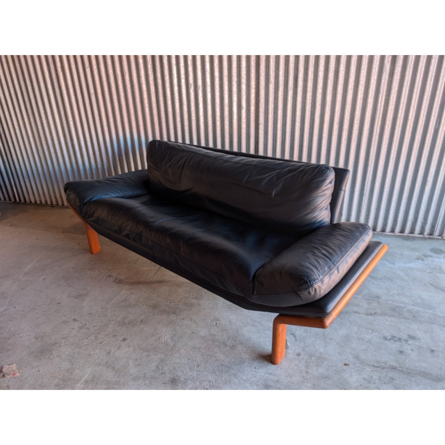 Mid-Century Modern Sofa by Komfort Denmark, Black Leather & Teak, Danish Modern