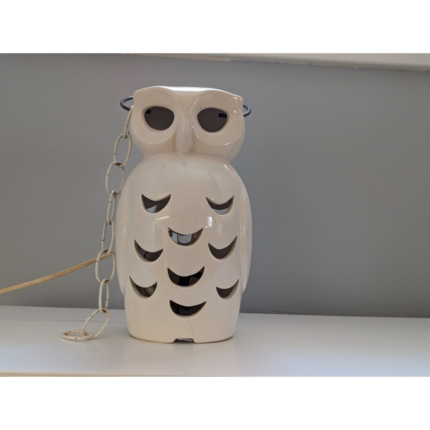 Vintage Mid-Century Modern White Owl Lantern / Lamp By McCoy