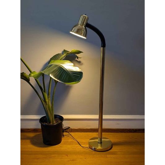 Vintage mid century modern gooseneck floor lamp, gold & black