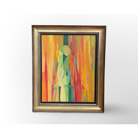 Vintage Mid Century Modern Abstract Painting Signed B. Nelson Gold Frame