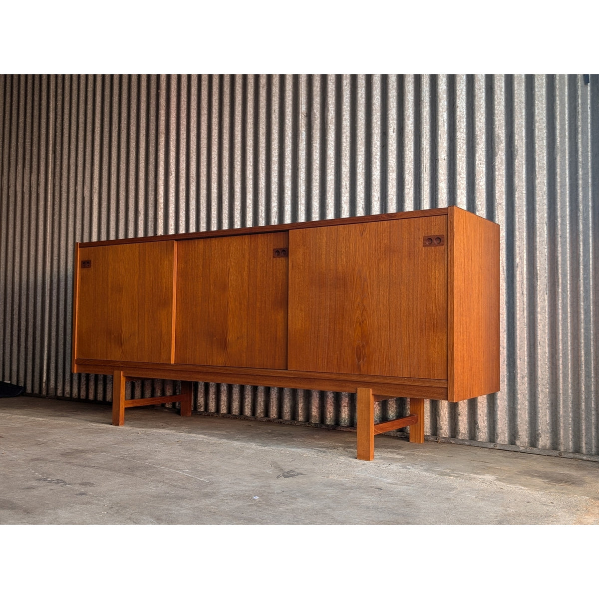 Danish Teak Mid Century Modern Credenza – Sideboard with Sliding Doors