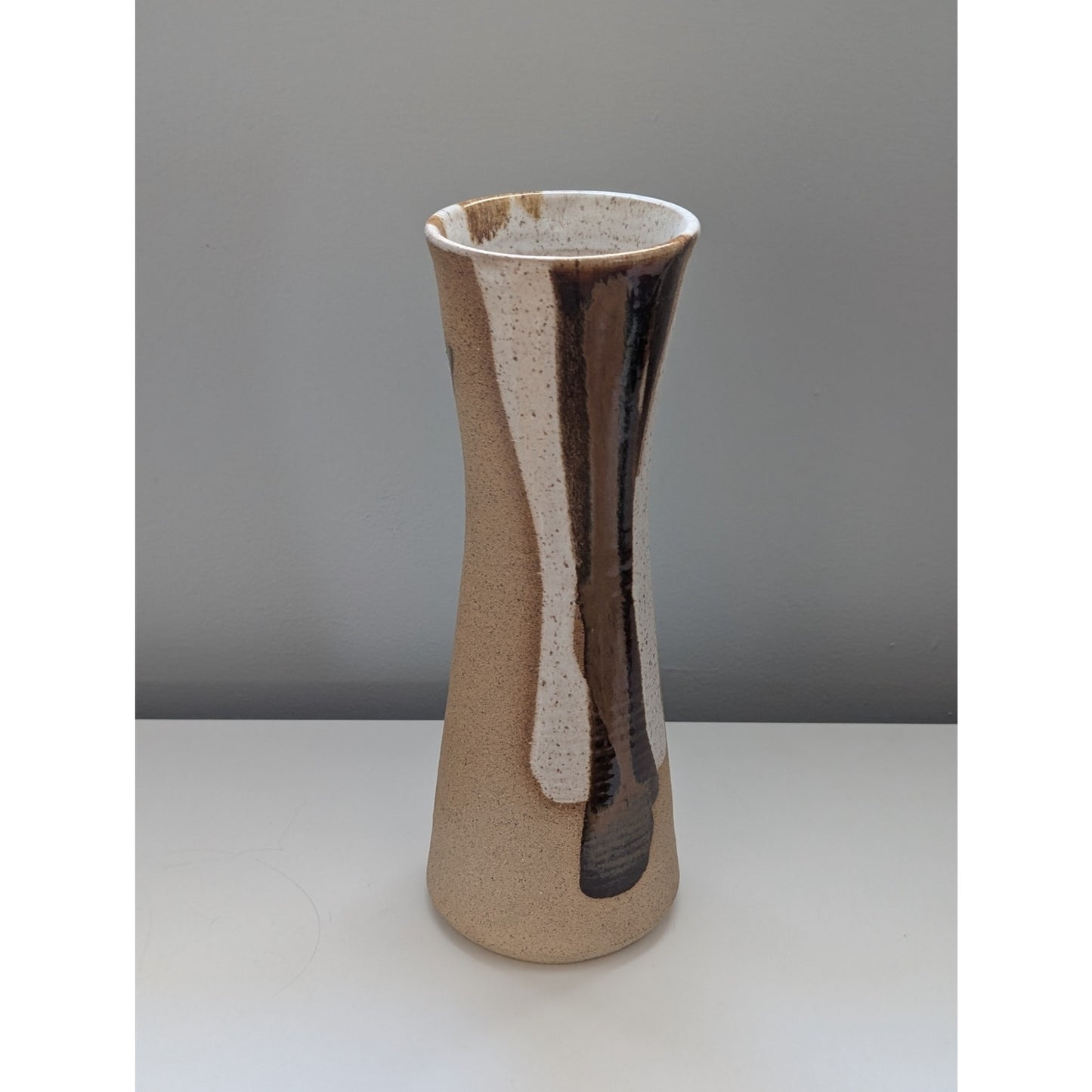 Vintage Studio Pottery Vase in Earth Tones, Mid-Century Modern Style, Signed.