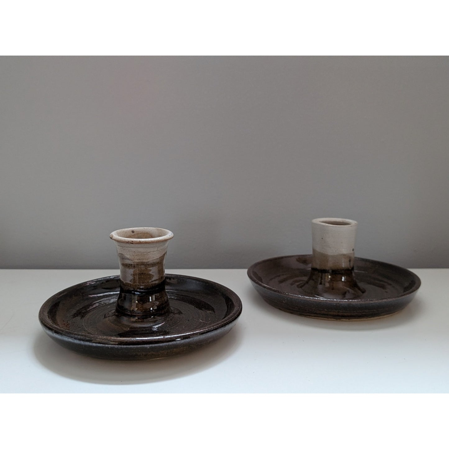 Pair of Vintage Pottery Candle Holders in Earth Tones