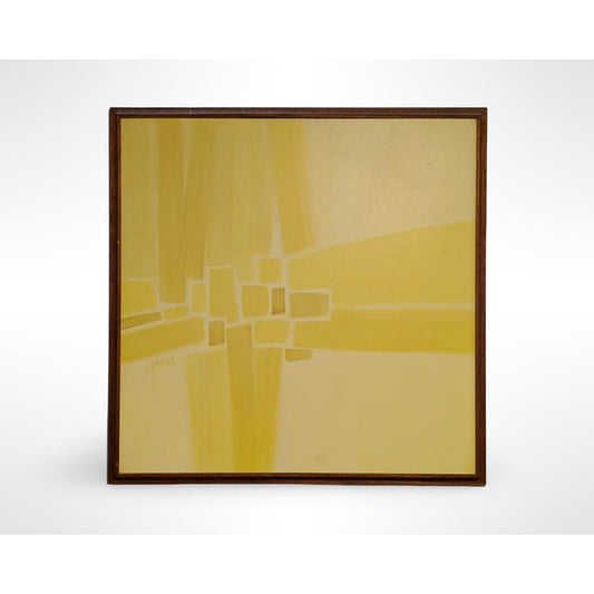 Vintage Geometric Abstract Oil Painting Signed HANNA Wood Framed 32 x 32