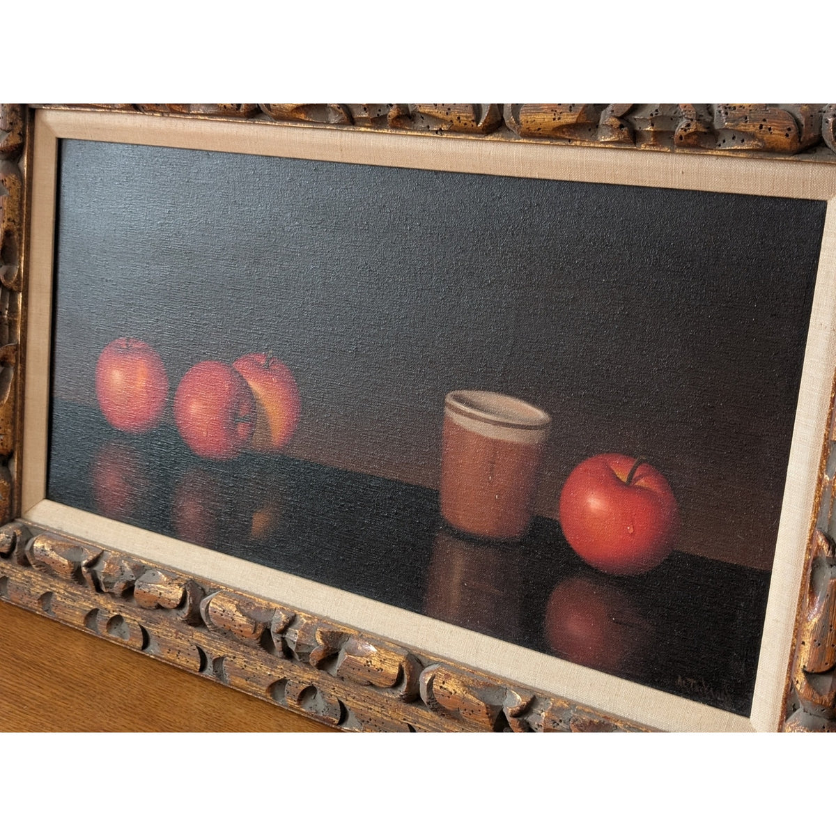 Vintage Al (Alfred) Jackson Still Life Painting – Framed, Featuring Cup & Apples — additional view 2