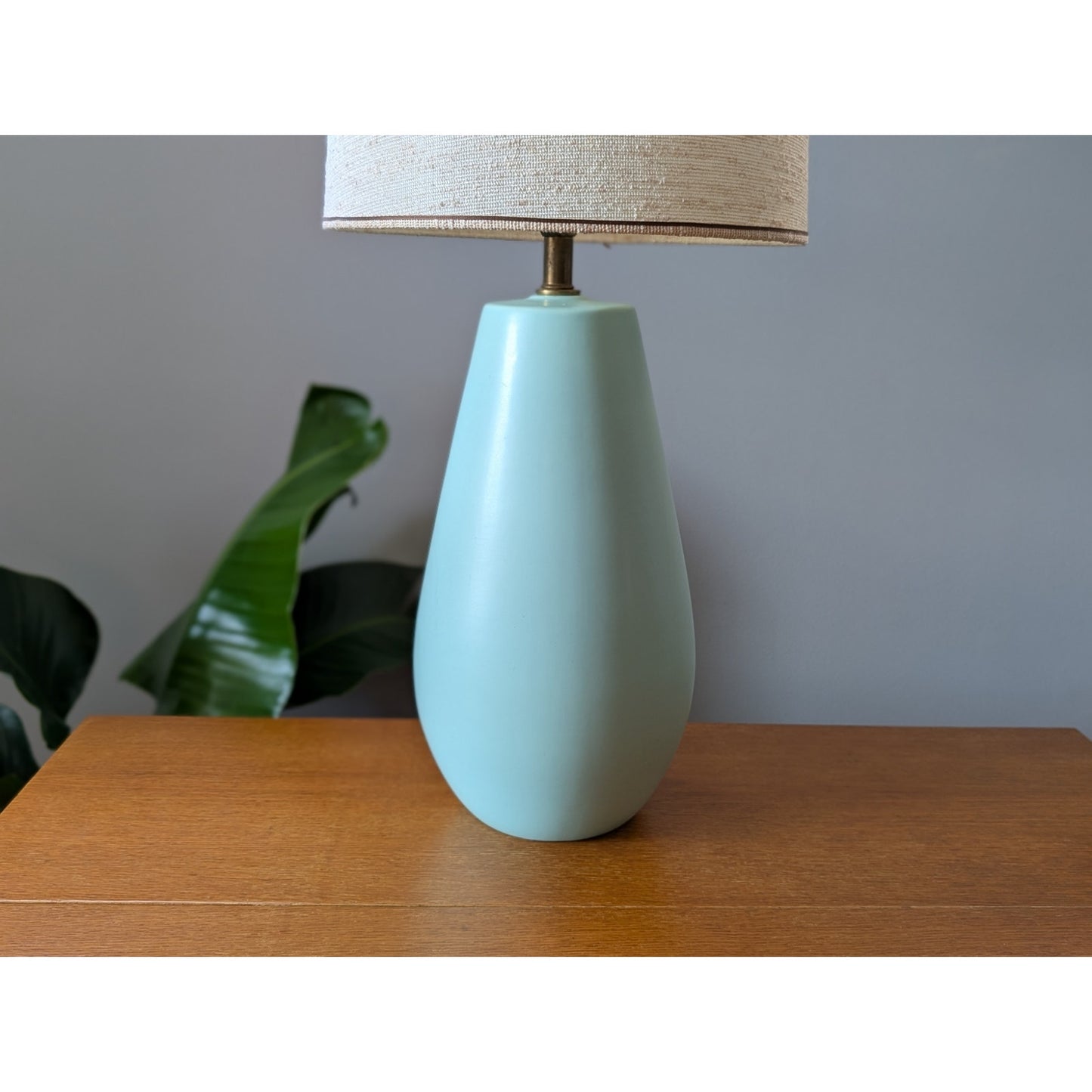 Vintage Mid-Century Modern Robins Egg Blue Ceramic Lamp with Shade