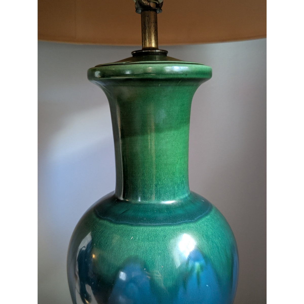 Pair of MCM Blue & Green Drip Glaze Ceramic Lamps 38" Mid Century Modern — additional view 7