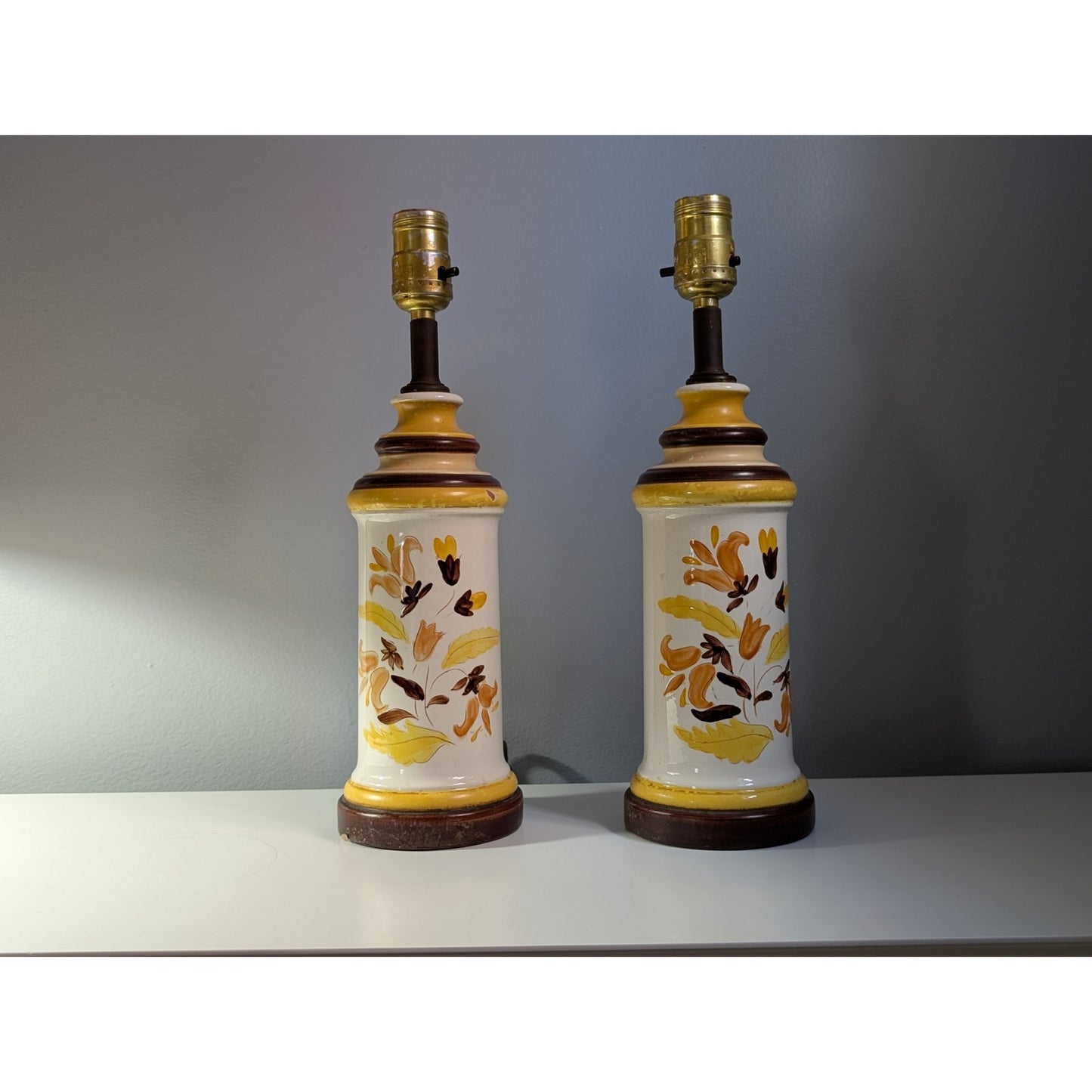 Vintage Pair of Italian Pottery Table Lamps, Mid-Century Modern