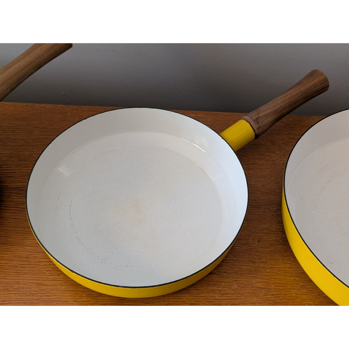 Vintage Set of 3 Dansk Yellow Pans with Teak Handles – Made in France — additional view 5