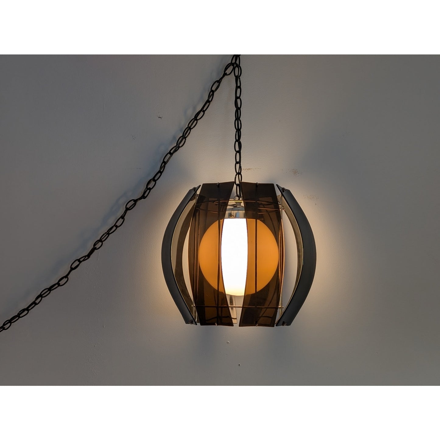 Vintage Smoked Lucite Swag Globe Pendant Light Mid Century Modern