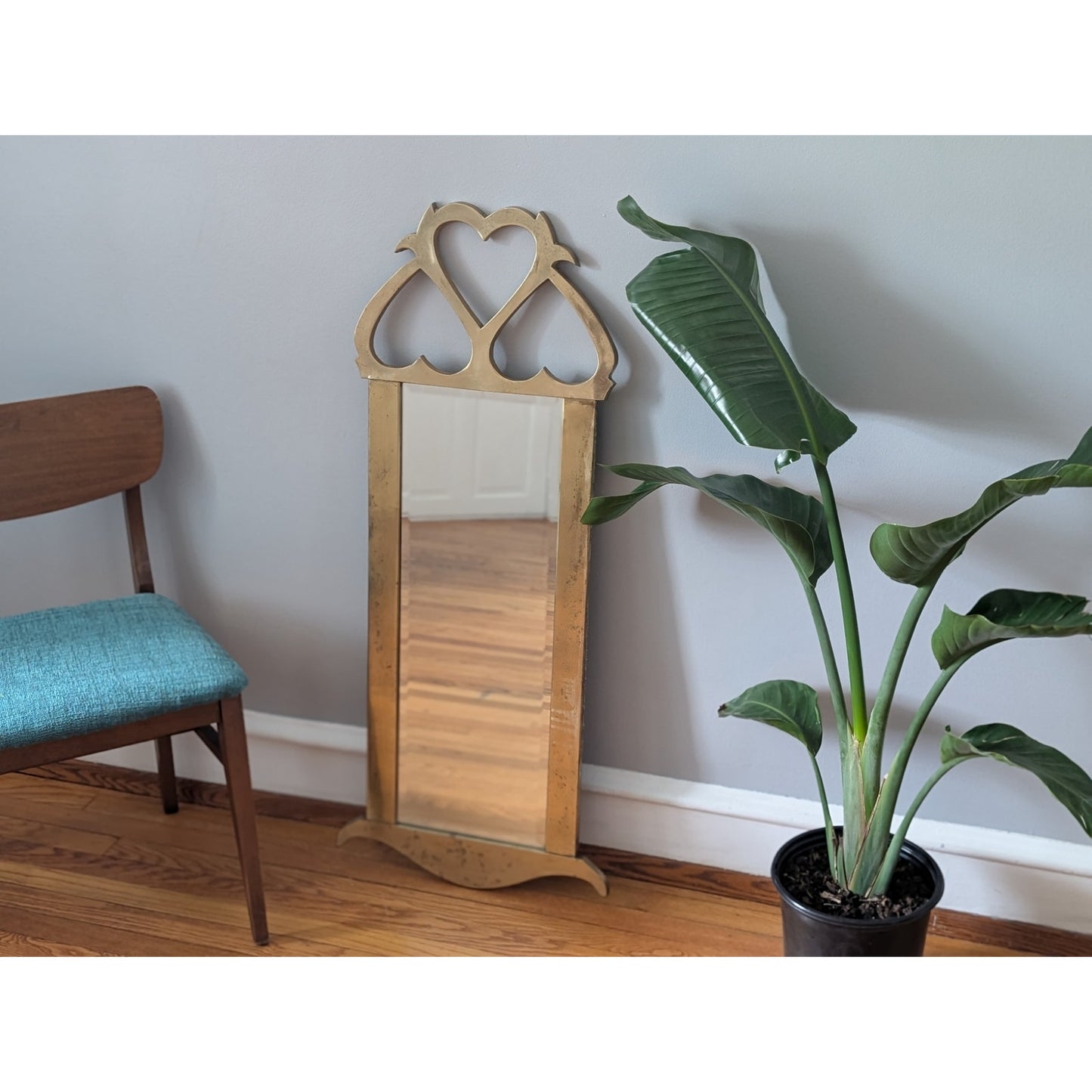 Vintage Mid-Century Large Brass Wall Mirror – Hearts Motif