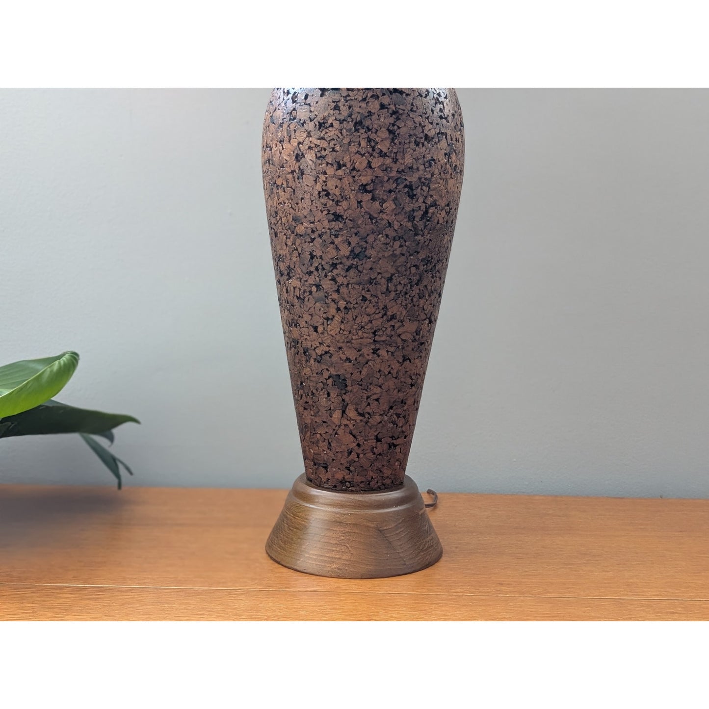 Large Vintage Mid-Century Modern Walnut and Cork Lamp with Stiffel Shade