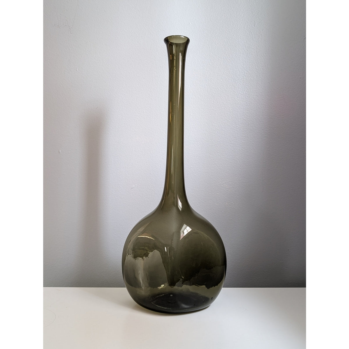 Vintage Mid-Century Modern Smoked Glass Genie Bottle, Unique Squared Base — additional view 3