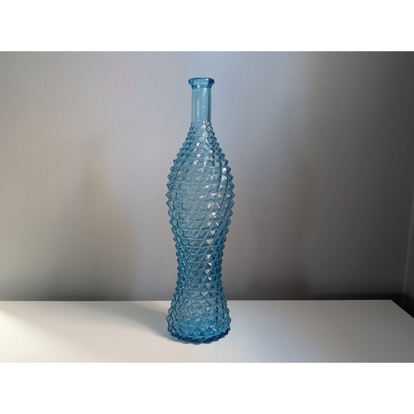 Vintage Mid Century Modern Empoli Rossini Blue Diamond Point Genie Bottle, 1960s