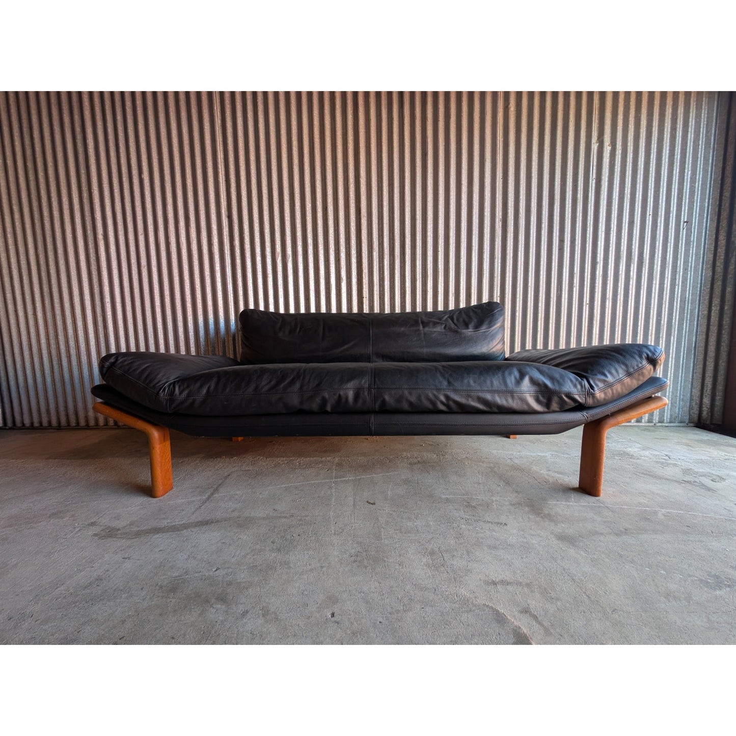 Mid-Century Modern Sofa by Komfort Denmark, Black Leather & Teak, Danish Modern