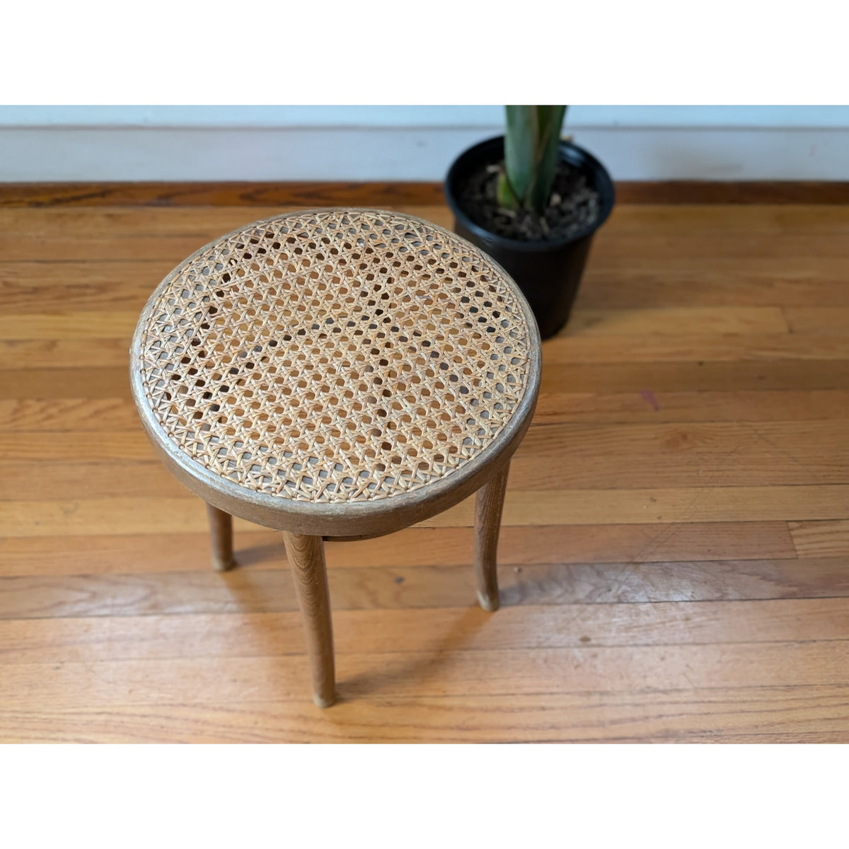 Vintage Bauhaus Mid-Century Modern Bentwood and Cane Stool — additional view 2