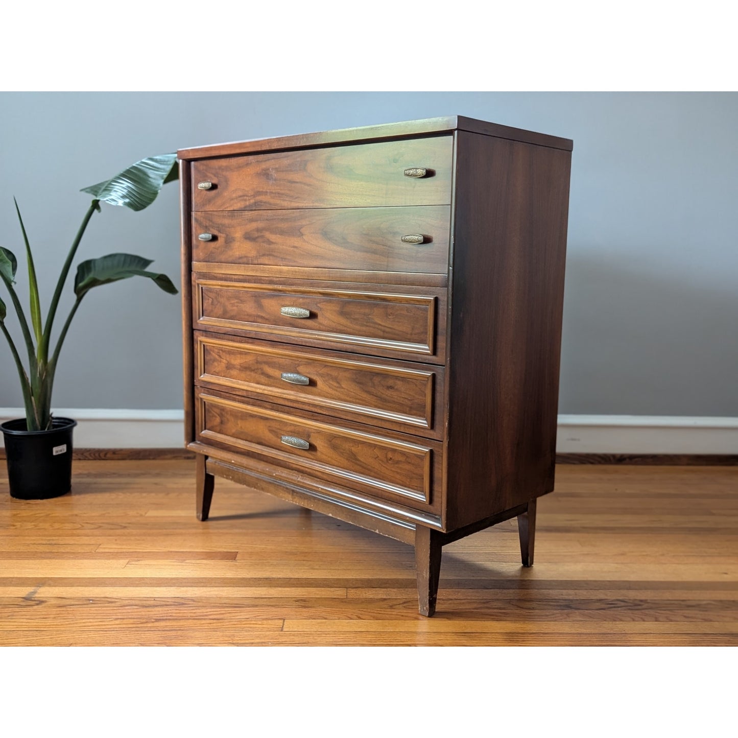 Vintage Mid-Century Modern Lenoir House Tall Walnut Dresser