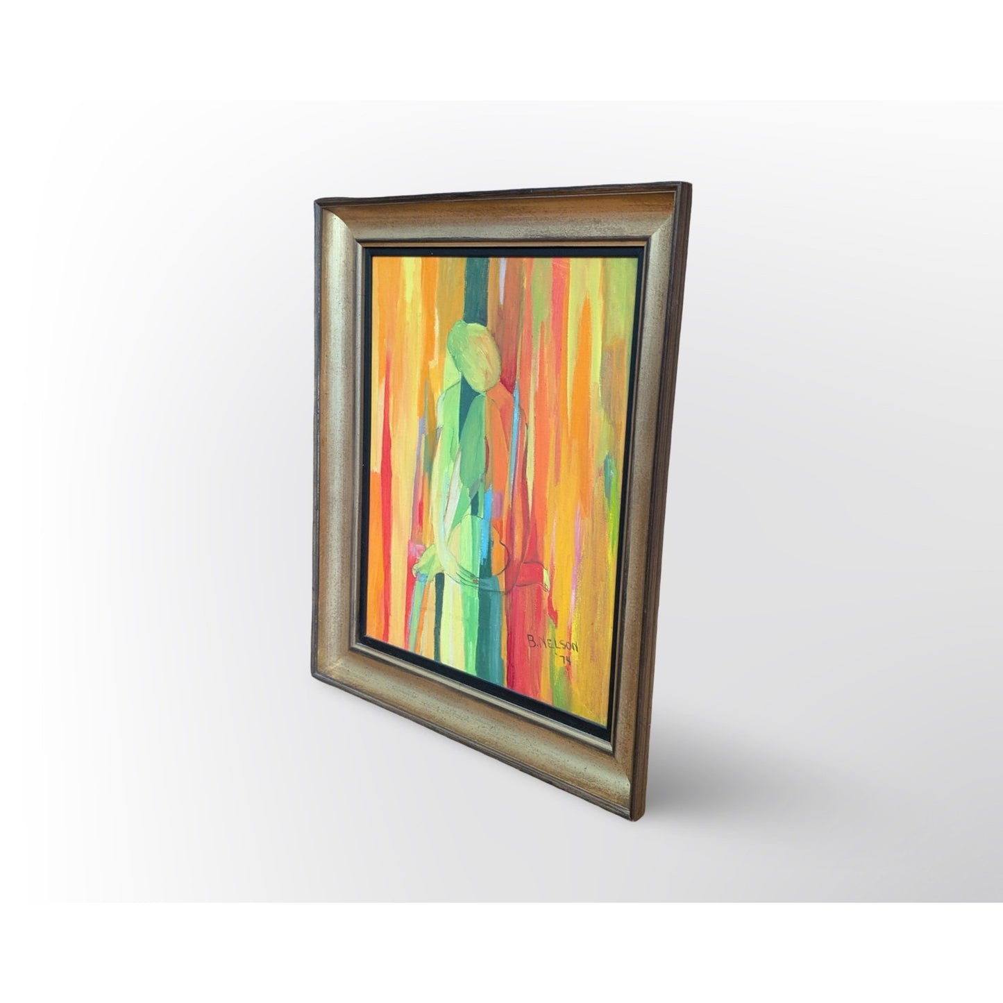 Vintage Mid Century Modern Abstract Painting Signed B. Nelson Gold Frame