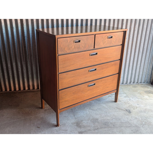 Vintage Lane Mid-Century Modern Tall Dresser with Burlwood Drawer, Restored Top