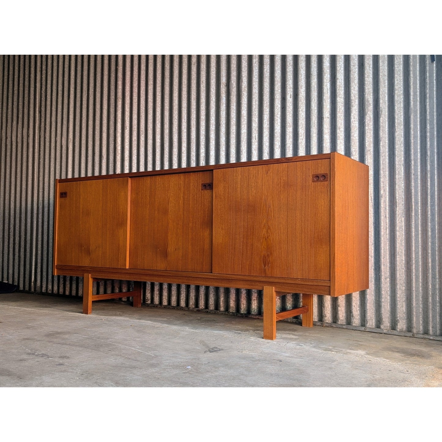 Danish Teak Mid Century Modern Credenza – Sideboard with Sliding Doors