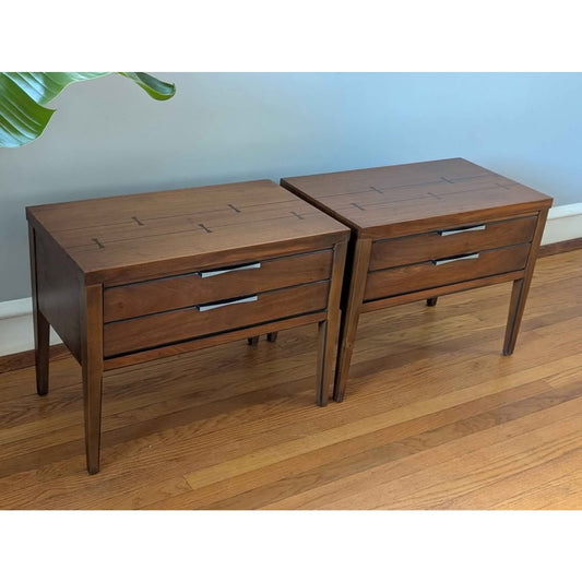 Pair of Mid-Century Modern Lane Tuxedo Nightstands – Original Finish, Excellent Condition