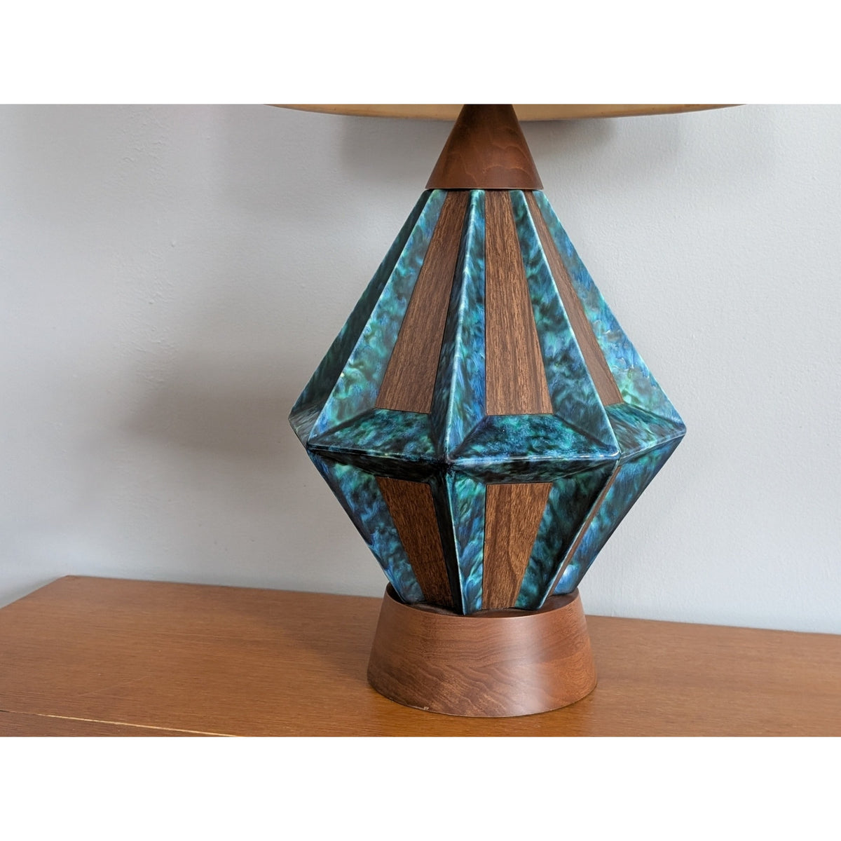 John Keal For Modeline Mid Century Modern Ceramic & Korina Wood Table Lamp — additional view 3