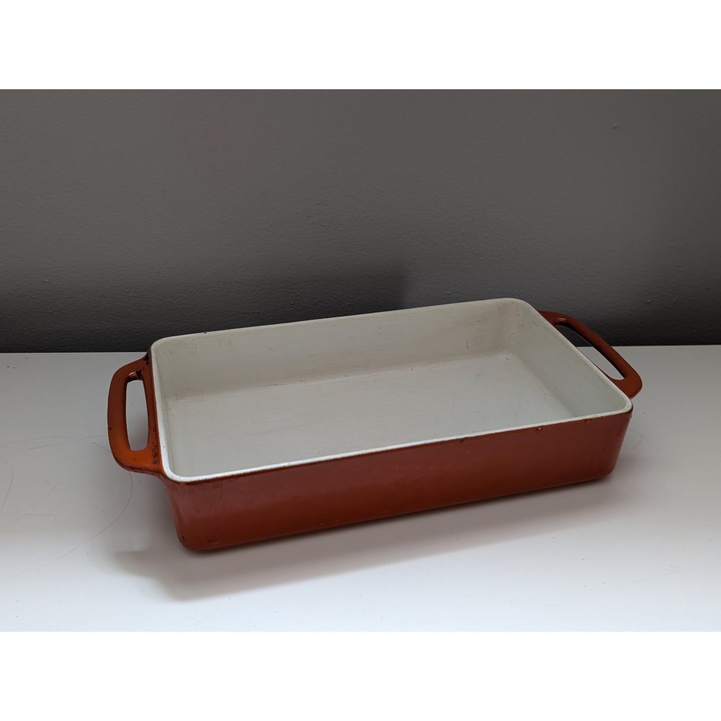 Vintage Michael Lax for Copco Orange Enamel Baking Pan, Mid-Century Modern