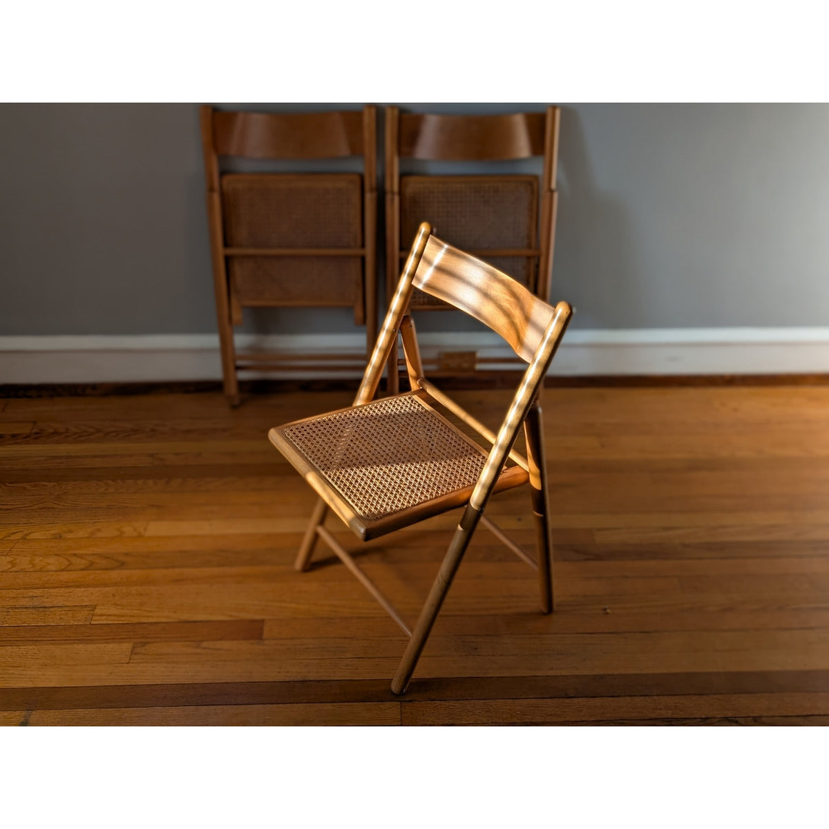 Set of 3 Vintage Mid-Century Modern Folding Chairs with Cane Seats — additional view 8