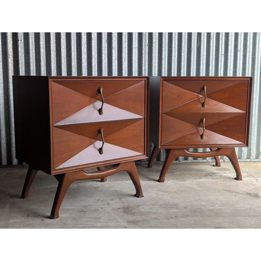 Pair of Vintage Mid-Century Modern Diamond Front Nightstands – 1960s