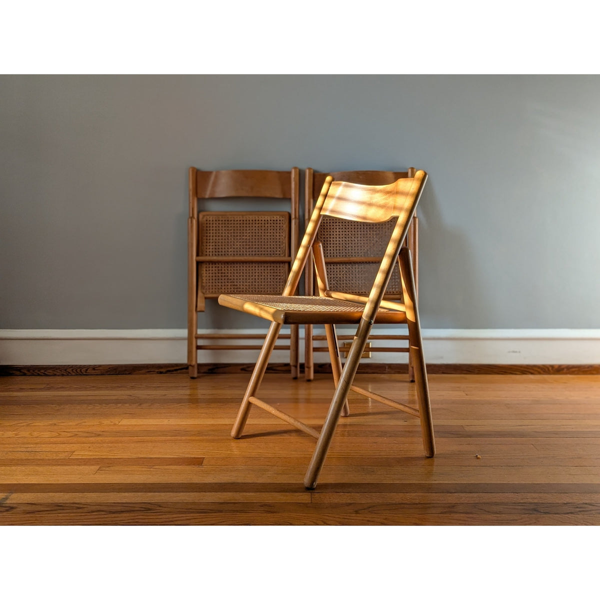 Set of 3 Vintage Mid-Century Modern Folding Chairs with Cane Seats — additional view 6