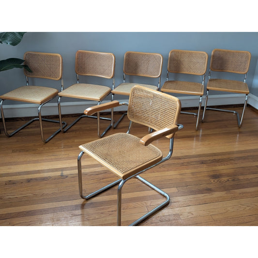 Vintage Mid-Century Modern Set of 6 Cesca Chairs, Made In Italy