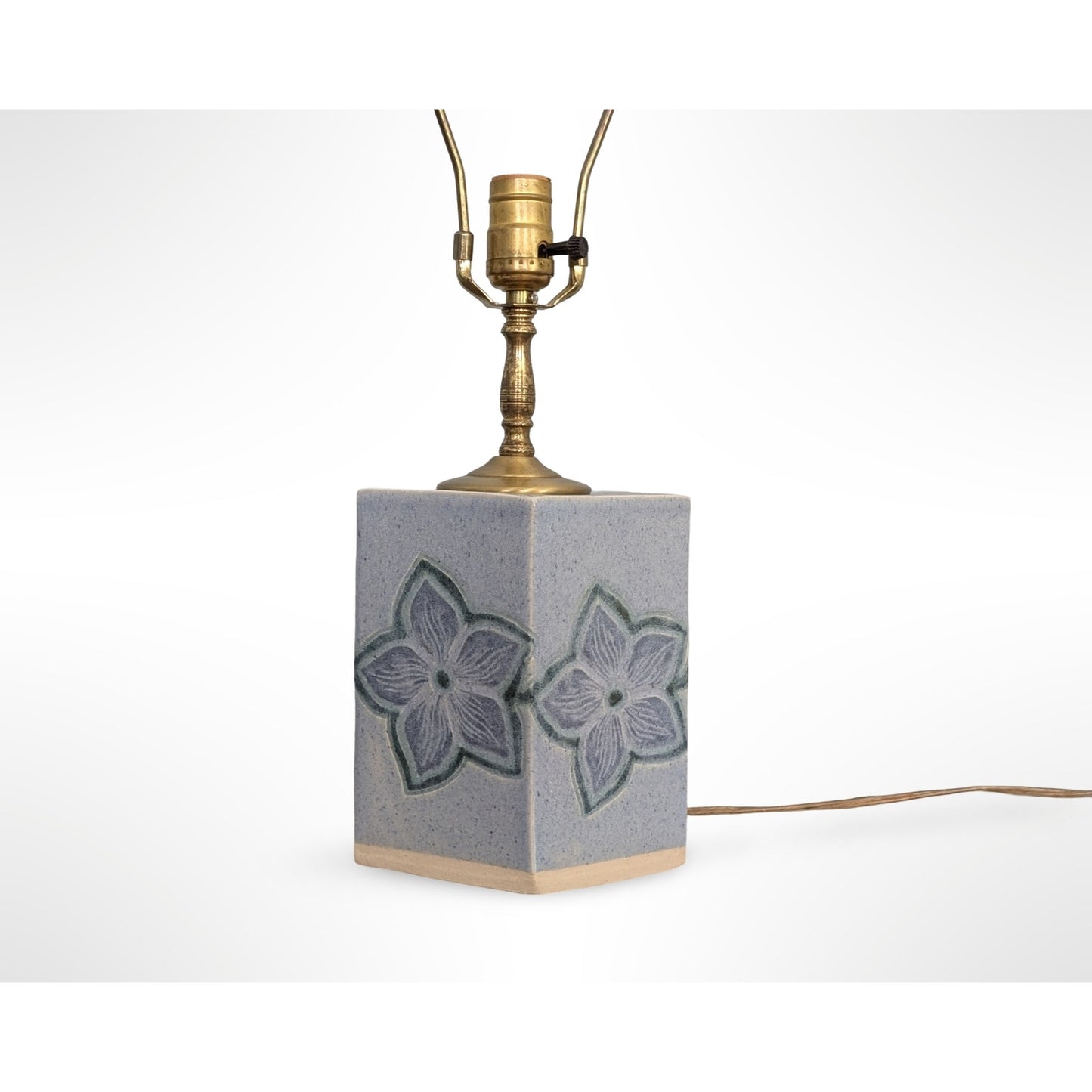 Vintage Studio Pottery Floral Ceramic Table Lamp Mid Century Modern Signed
