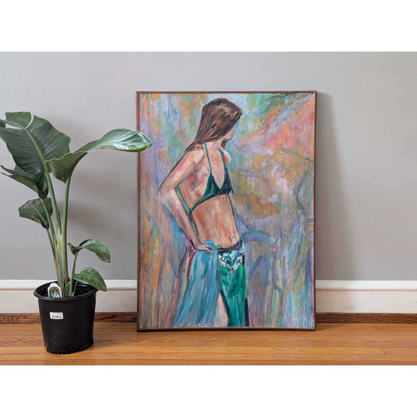 Vintage Abstract Woman Painting – Groovy Modern Art 40.75” x 30.75