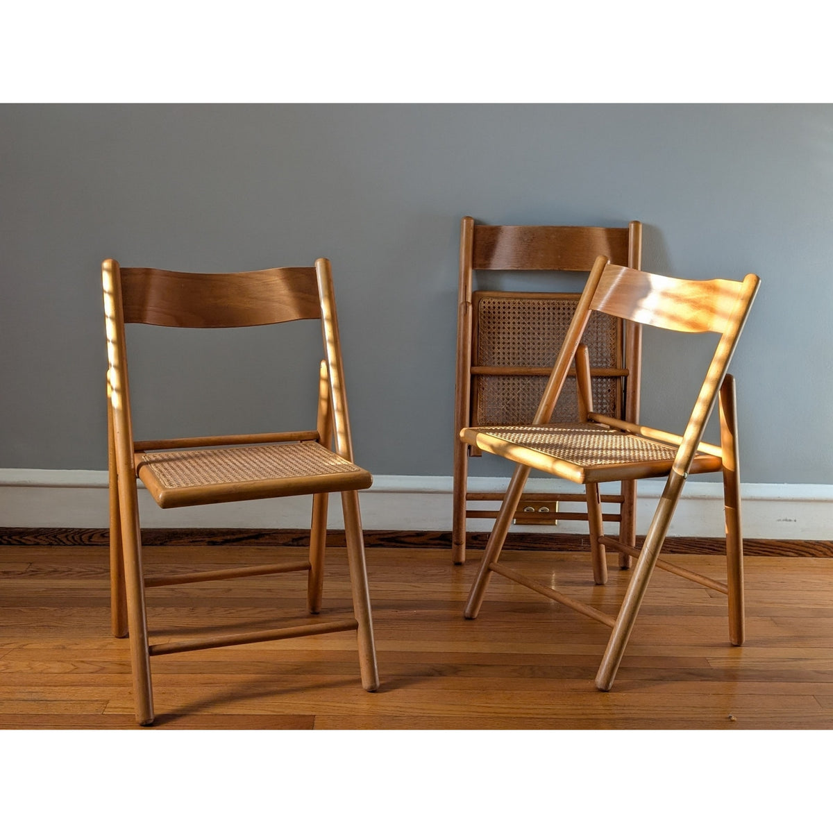 Set of 3 Vintage Mid-Century Modern Folding Chairs with Cane Seats — additional view 2